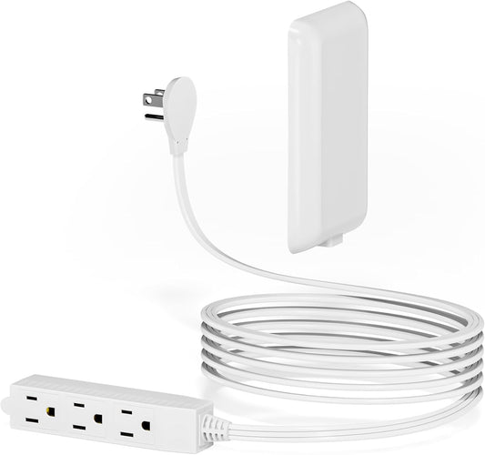 Flat Plug Extension Cord 6FT - 3 Outlets Power Strip with Ultra Thin Detachable Baby Proofing Outlet Cover Behind TV Furniture ETL Listed 13A 125V 1625W White