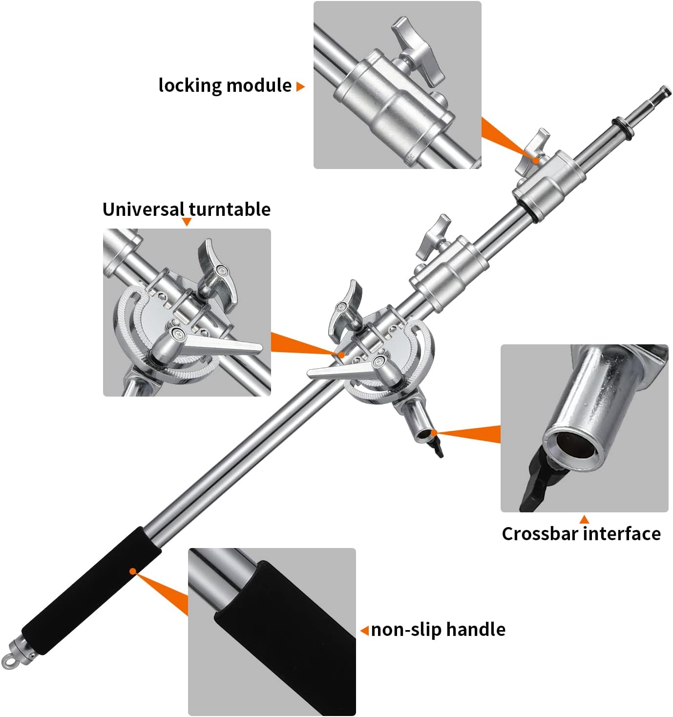 Heavy Duty Extension Boom Arm Bar for Photography C Stand and Light Stand,Adjustable 3.6-8.2ft Crossbar Holding Arm with Sand Bag for Softbox,Studio Strobe,Monolight,LED Video Light,Reflector ect.