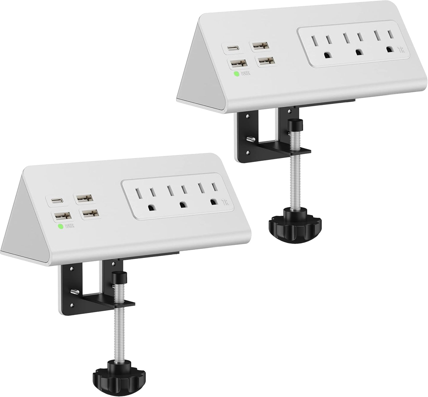 Nightstand Edge Mount Power Strip with USB-C Ports Tabletop Surge Protector Desk Clamp Power Sockets with 3 AC Outlets &4 Fast Charging USB Ports for Home Office Hotel and Dormitory (White(2-Pack))