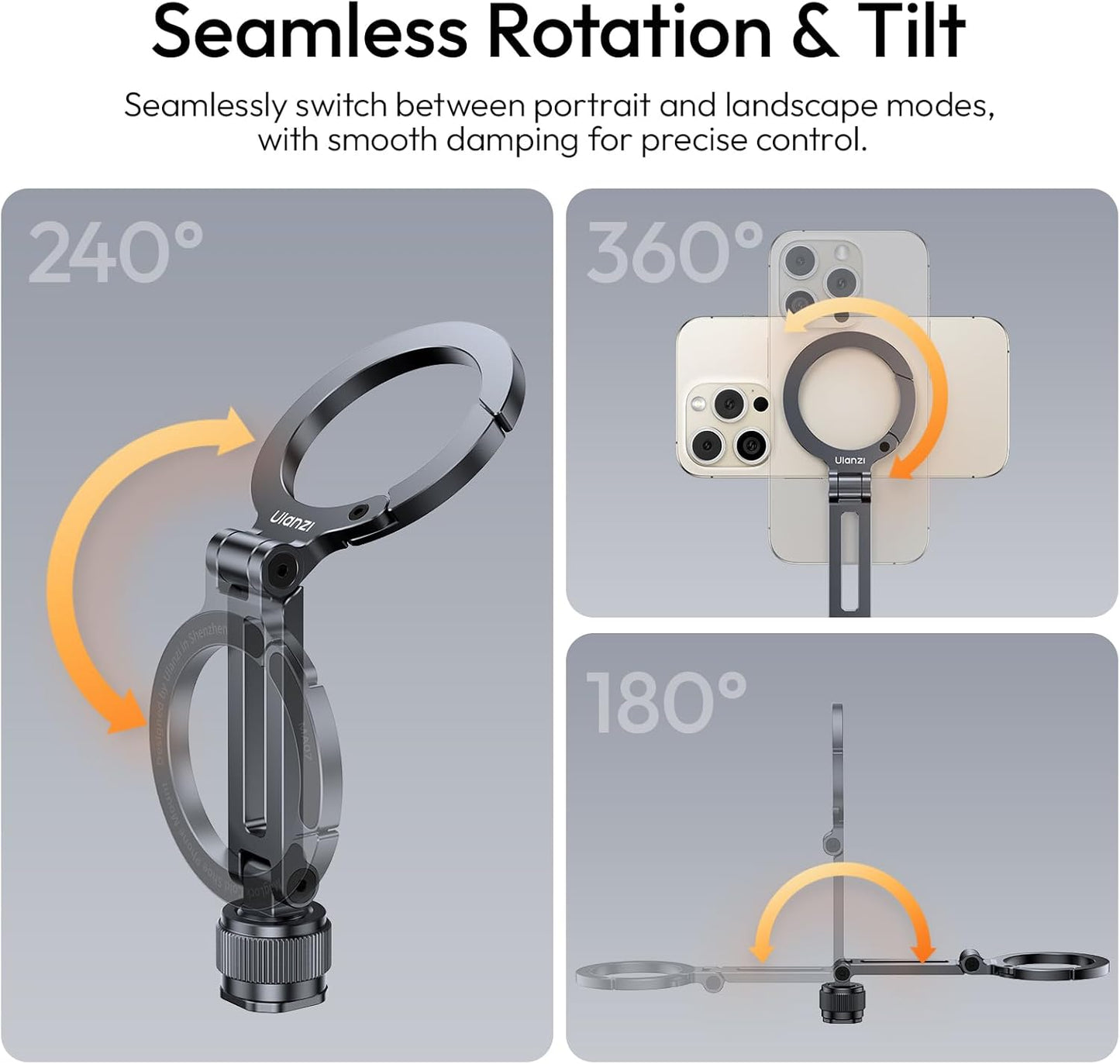 Ulanzi MA07 Magnetic Phone Tripod Mount for Magsafe, Aluminum Camera Phone Mount with 1/4" Screw, Cold Shoe Magnetic Tripod for Camera, Copatibale with iPhone 17/16/15/14/13/12 Series