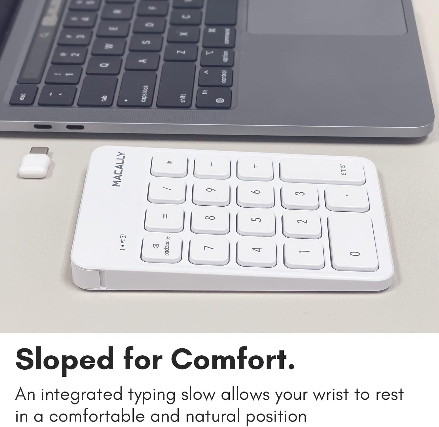 Macally USB C Wireless Number Pad | Numeric Keypad for Mac MacBook iMac | Wireless 10 Key for Laptop PC Computer Notebook Surface Chrome (2.4G USB) Perfect for Data Entry Numpad Number Keyboard