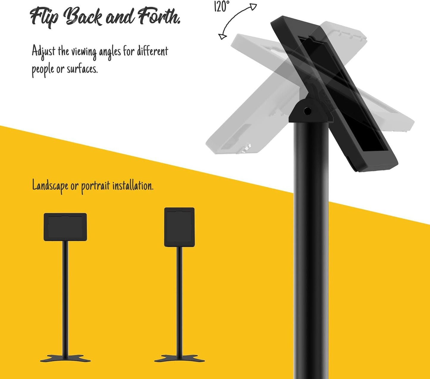 Tablet Kiosk Floor Stand, Anti-Theft, Rotate Lockable Metal Tablet Enclosure+Aluminum Pole+Metal Base, Compatible with 10.9" iPad 10th, Pro 11" 1 2 3 4, Air 4 5, Air 11", iPad 11"(A16)