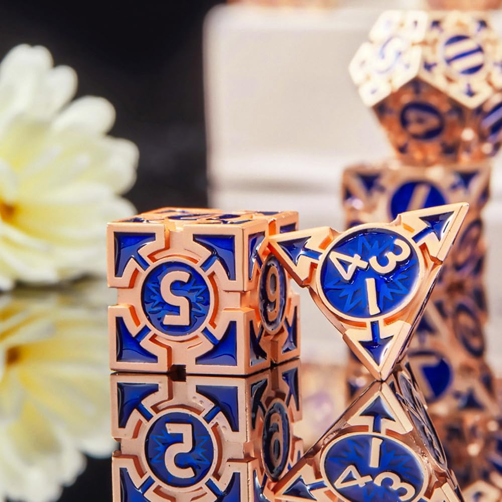 Rare Rose Gold 7-Die Metal DND Dice Set, D and D Dice with Gift Box, Role Playing Game Dice Polyhedral Metal Dice D20 D12 D10 D% D8 D6 D4 for Pathfinder Warhammer MTG RPG Board Game