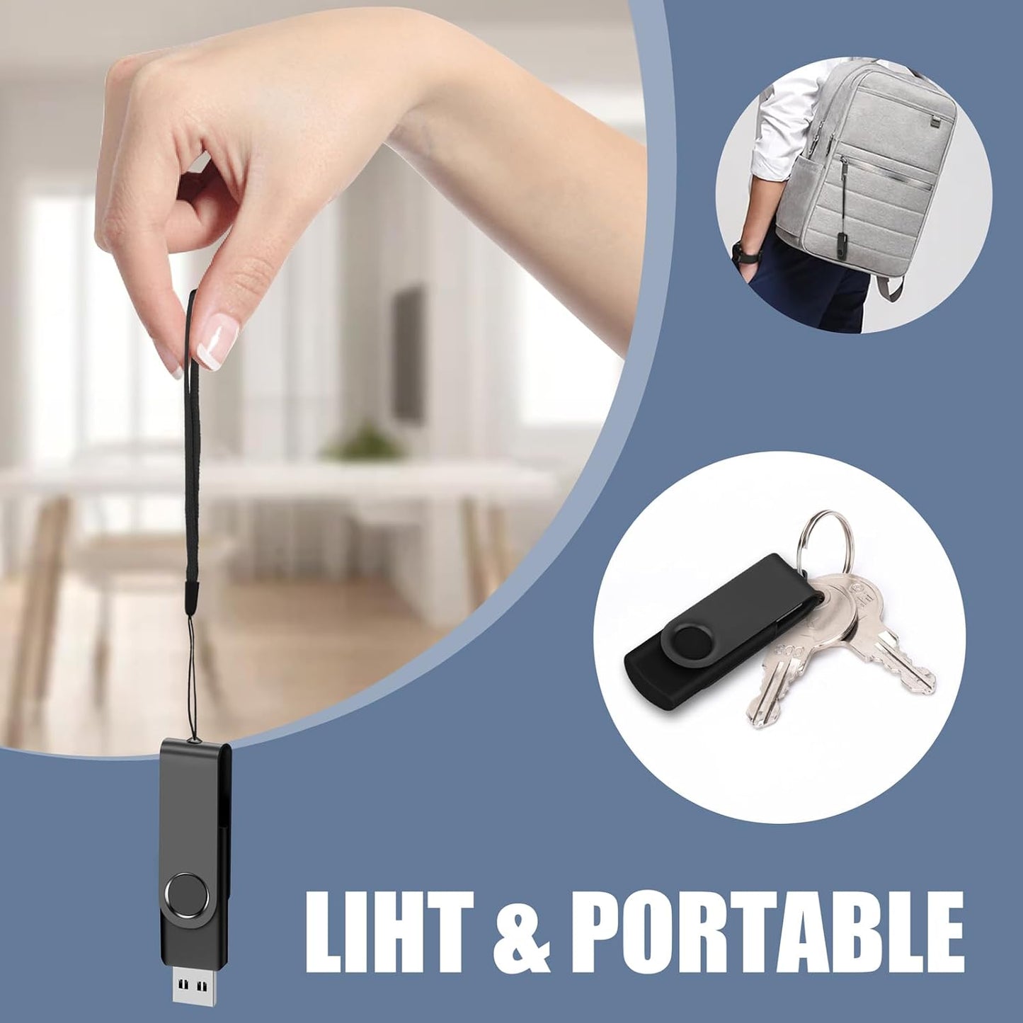 EASTBULL USB Flash Drive Bulk 2GB 200 Pack with Lanyards USB 2.0 Thumb Drive Bulk Memory Stick Swivel Pen Drive for Storage and Backup 2GB 200 Pack, Black