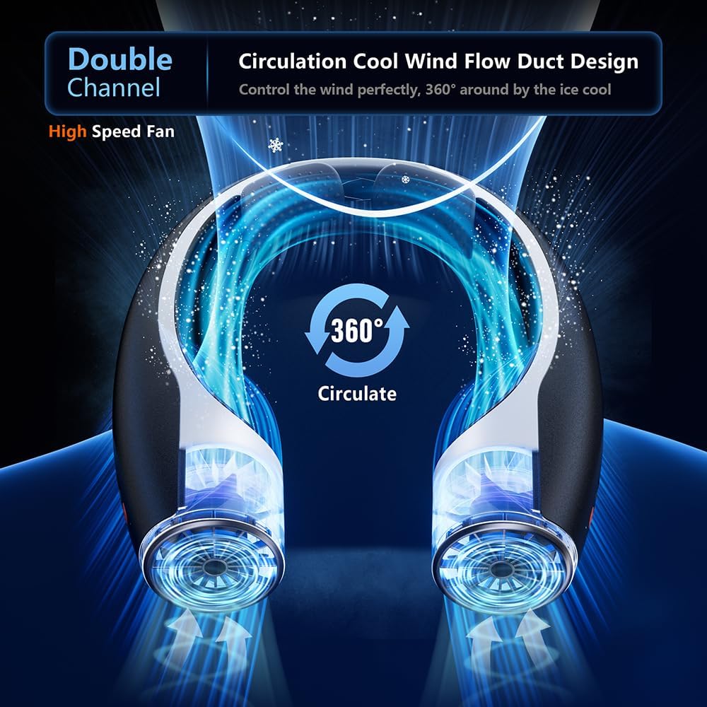 AI Neck Fan, 4 Speeds Adjustable Portable Personal Fan Rechargeable, 4000 mAh Battery Faster Cooling Wearable Fan, Ultra Quiet for Home, Office, Travel, Outdoor - Black