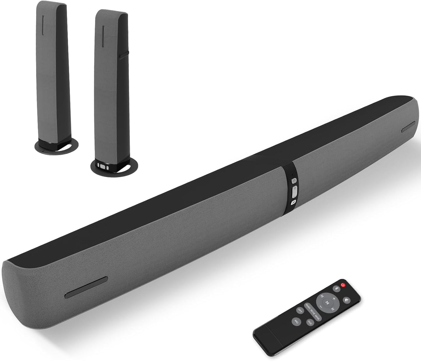 Sound Bar for Smart TV,90W Soundbar with Bluetooth/ARC/Optical/AUX Connect, Auto Volume Boost, 3 Customizable Equalizer Modes, 2 in 1 Detachable Soundbar for TV/PC/Gaming/Projectors
