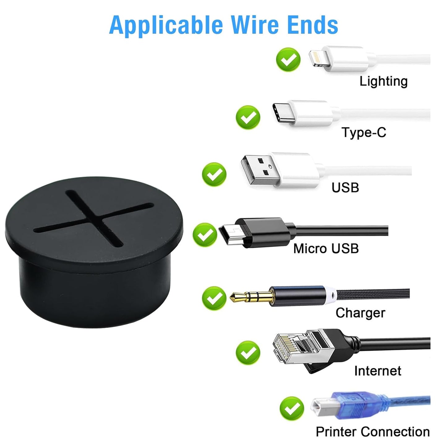 Desk Grommet, 3/4 in 20 mm Silicone Rubber Grommets, Black Desk Hole Cover for Cables, Flexible Wall Cord Pass Through Grommet for Office Table Computer Home Furniture Wire Organizer-15 Pcs