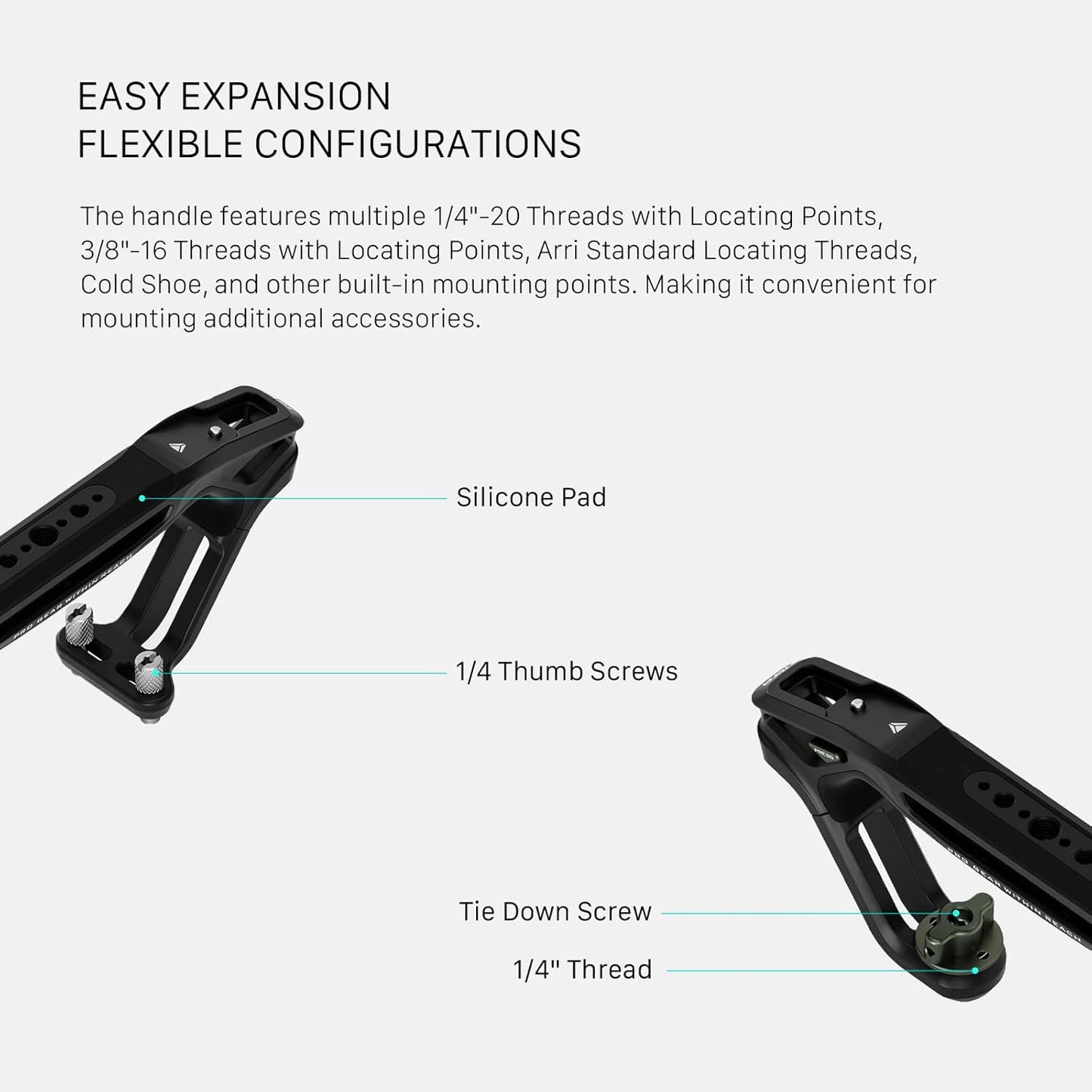 Tilta Xeno Top Handle for Filmmakers & Cameras - Titanium Gray | Aluminum Alloy and Silicone Build | 1/4″-20 and 3/8″-16 Threads w/Locating Points | Safety Release Pin | Comfortable Handling (NATO)