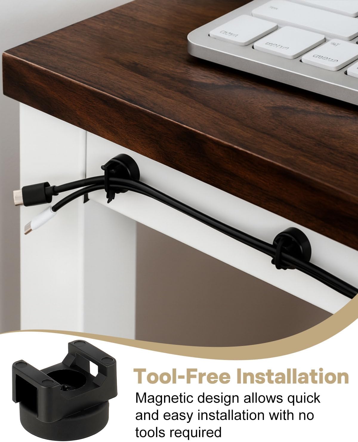 Magnetic Cable Clips Zip Tie Mount Base, Include 20 Pcs 20mm Magnetic Wire Cable Holders with 100 Pcs Heavy Duty Zip, Multipurpose Cable Ties Management Base for Wire, Black