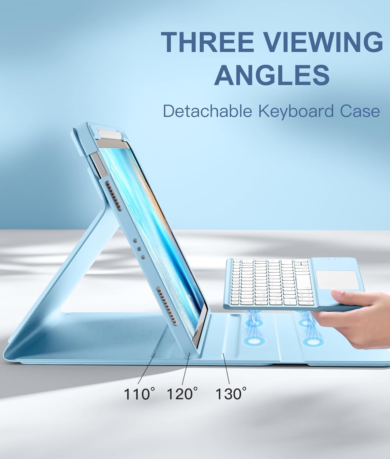 Compatible with iPad Air 11 Inch & Air 5th/ Air 4th Generation Case with Keyboard - Multi-Touch Trackpad, 7-Color Backlit, Detachable Folio Cover for Air 11-inch M3/M2 (2025/2024) (Sky Blue)