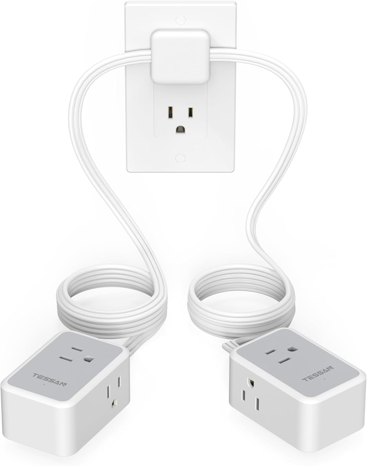 TESSAN Twin Extension Cord 12 FT, Double Ended Flat Plug Surge Protector Power Strip, 3 Non Blocking Outlets 6 Feet Power Splitter Each Side, Dual Split Outlet Extension for Home Office Dorm Room