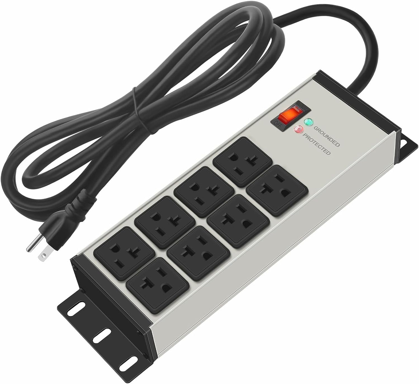 CCCEI Heavy Duty Power Strip Surge Protector 20 AMP, 8 Outlets 12 Gauge Industrial Shop Garage Metal Multiple Outlets, 6 FT Extension Cord 5-15P Adapter High Amp 6-20R T-Slot 20a for Appliance