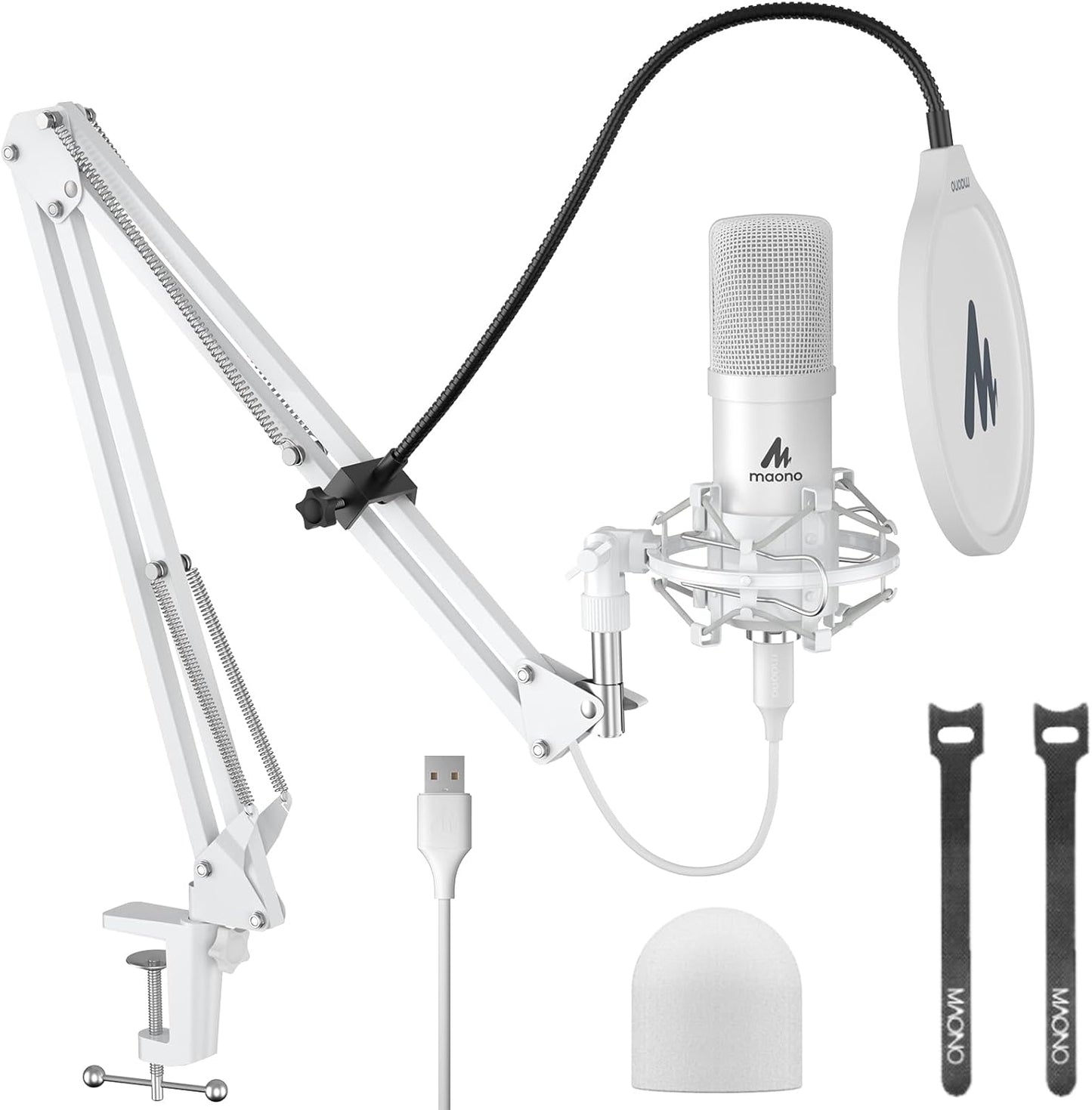 MAONO USB Microphone, 192kHz/24bit Plug & Play PC Computer Podcast Condenser Cardioid Metal Mic Kit with Professional Sound Chipset for Recording, Gaming, Singing, YouTube, AU-A04 White