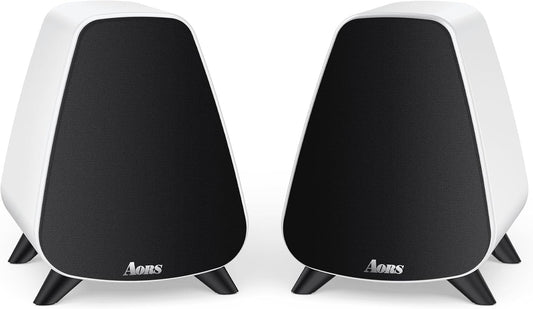 AS31 Active Bookshelf Speakers Bluetooth 5.3, 2-Way Stereo PC Desktop 80W RMS/3-inch Bass/Midrange/RCA and Fiber Optic Inputs, Wooden Compact High-Power Speakers - Matte Skin White