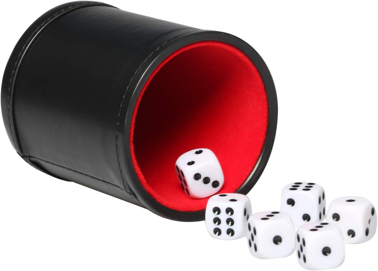 PU Leather Dice Cup Set, Felt Linning Dice Shaker for Yahtzee/Farkle/Bar Party Dice Games, Includes 16mm Dot Dices