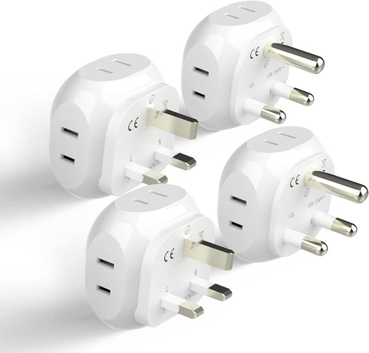Ceptics South Africa Travel Plug Adapter Set - 4 Input - Ultra Compact - Light Weight - Type M and Type G - USA to Any Type M Countries Such as Botswana, Namibia - 4 Pack (PT-7-10L-4PK),White