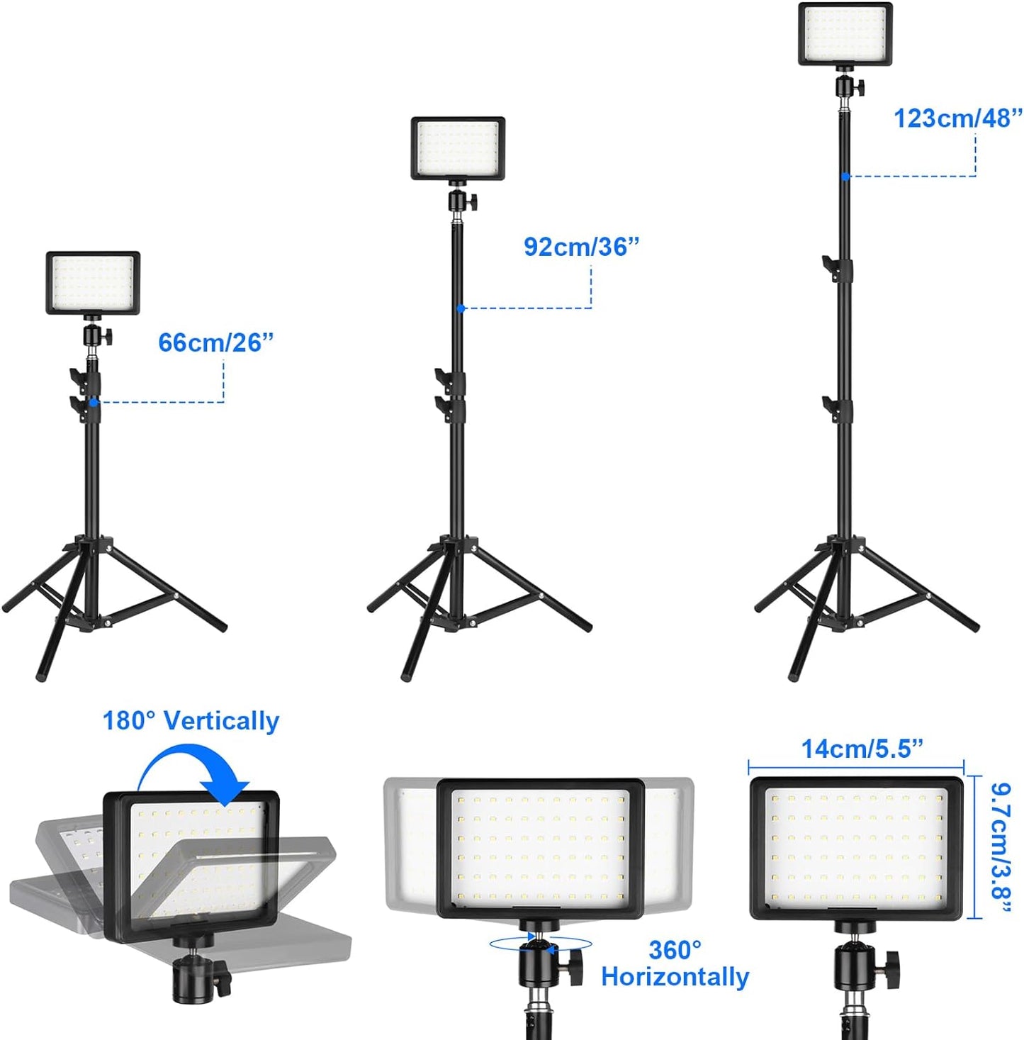 LED Photo Video Light 3-Pack, Ci-Fotto Dimmable 5600K USB LED Continuous Light Photography Light with Tripods and Color Filters for Photo Studios, YouTube, TikTok, Video Recording, Game Streaming
