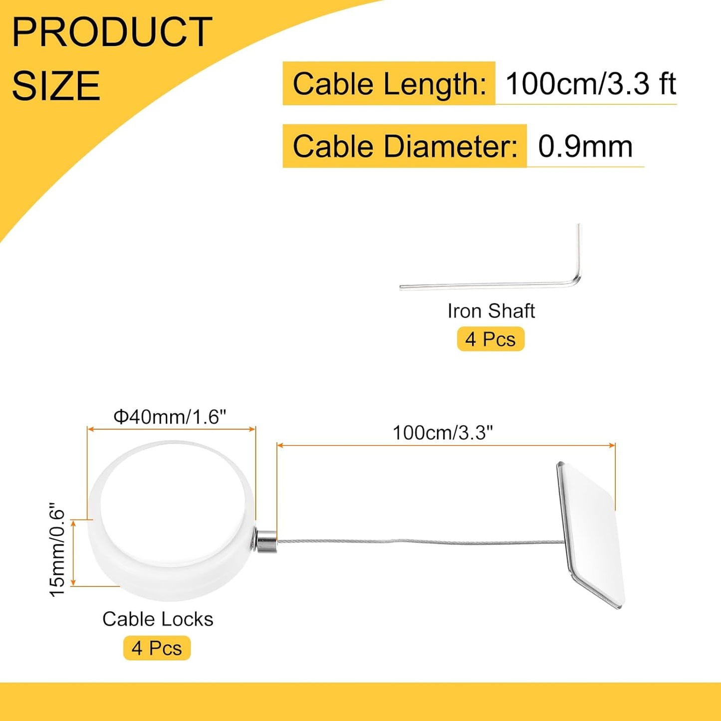 MECCANIXITY 3.3ft Retractable Cable Lock with Square Patch Remote Control Security Lock with Adjustable Cord Tether Anti Theft for Laptop, TV, 150 G, White, 4 Pack