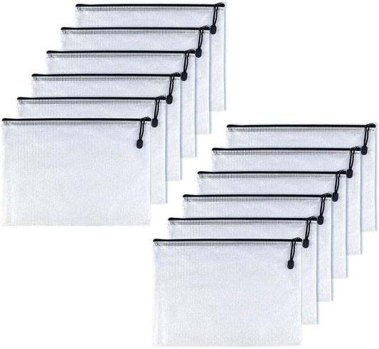 Oaimyy-12 Pcs A6,Mesh Zipper Pouch Document Folders Bag Zipper Zip File Folders,Puzzle Bags for Organizing Storage (Black, 4.5"x 6")