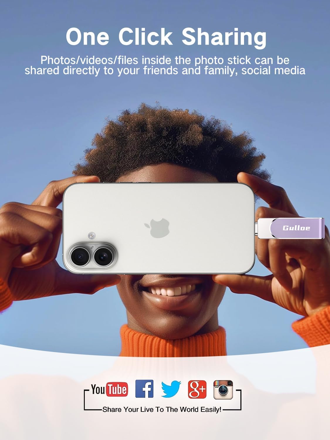 Gulloe 256GB Flash Drive Intended for iPhone, Memory Stick Storage for Photos and Videos Backup, Compatible with iPhone iPad Android PC, Plug and Play, No Application Required (Purple)