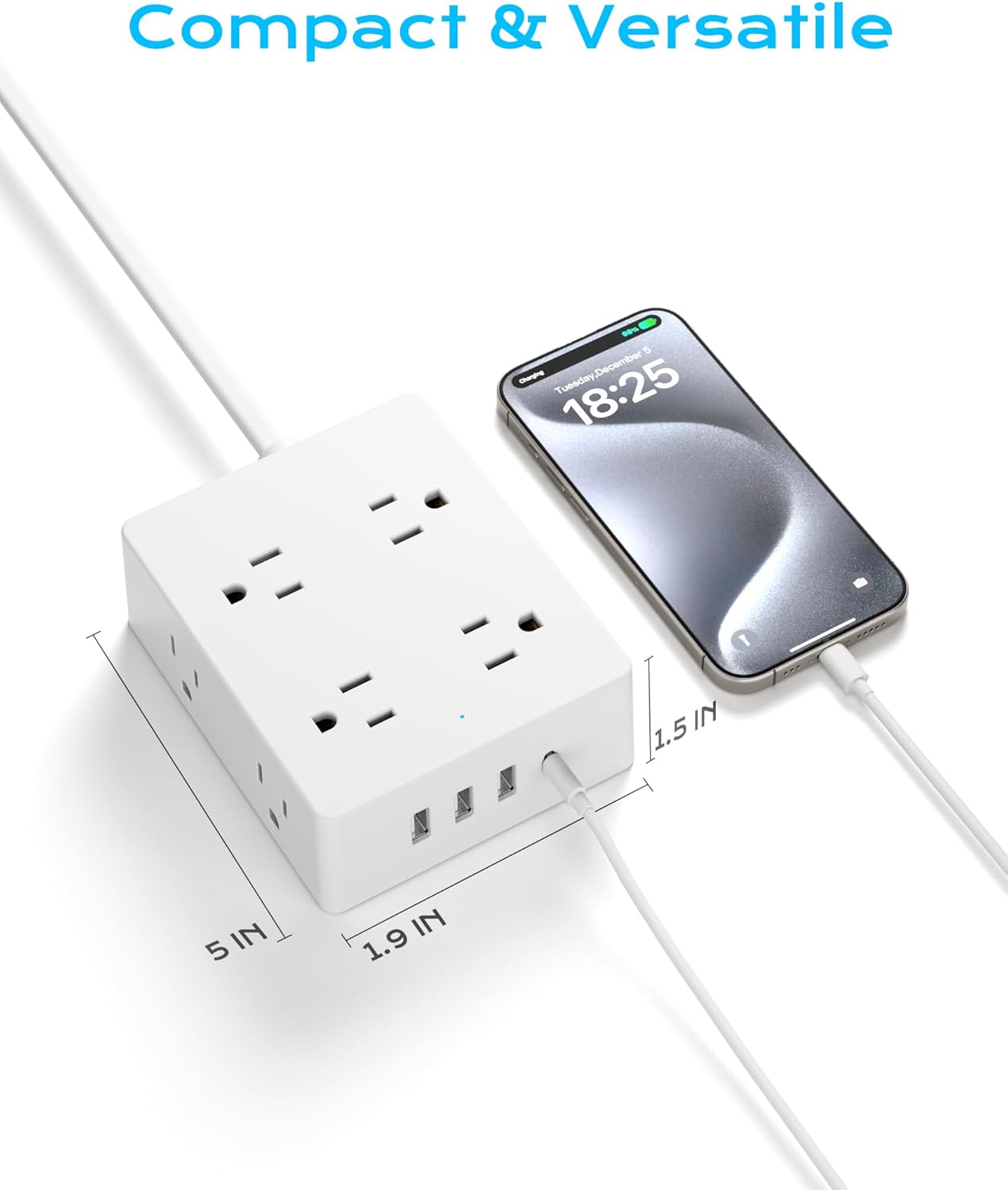 Italy Travel Plug Adapter, Olcorife US to Italy Type L Plug Adapter, International Power Strip with 8 Outlets and 4 USB(1 USB-C), 5 FT Cord for Italy Chile Ethiopia Libya