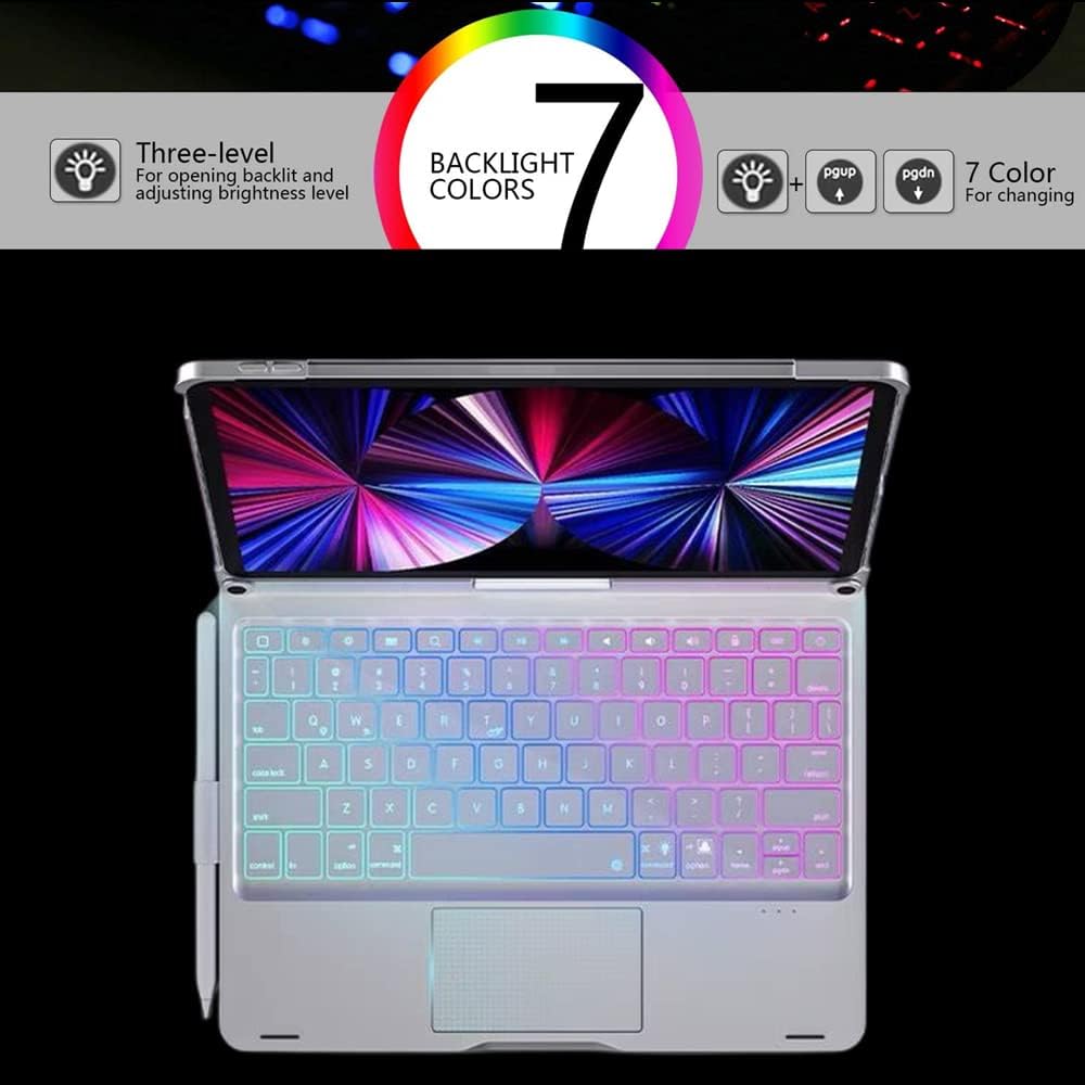 Touchpad Keyboard Case for iPad (A16) 11th Gen 2025/iPad 10th Generation 2022, Backlit Trackpad Keyboard Folio Smart 360° Rotatable Stand Cover with Pencil Holder, Silver