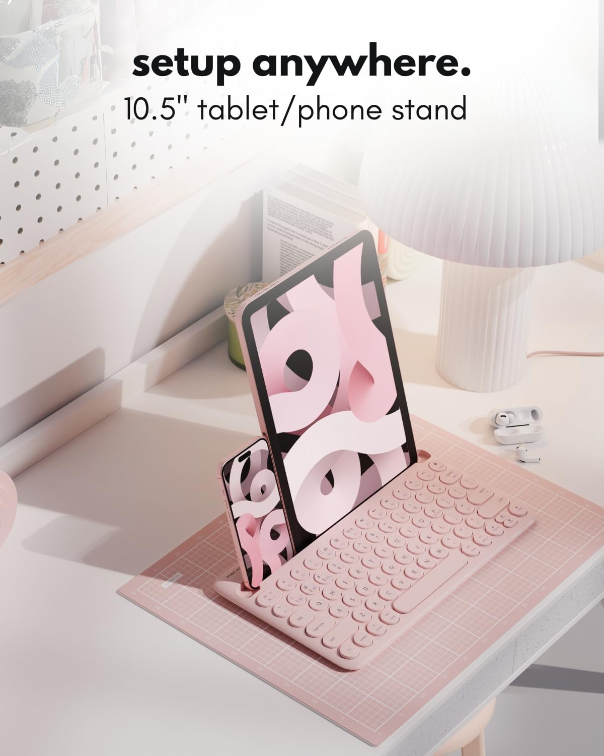 Macally Bluetooth Keyboard for Tablet | Wireless Keyboard for iPad mini/Air/Mini, iPhone (Multi-Device, Built-in Stand, Rechargeable) Easy to Use and Cute Portable