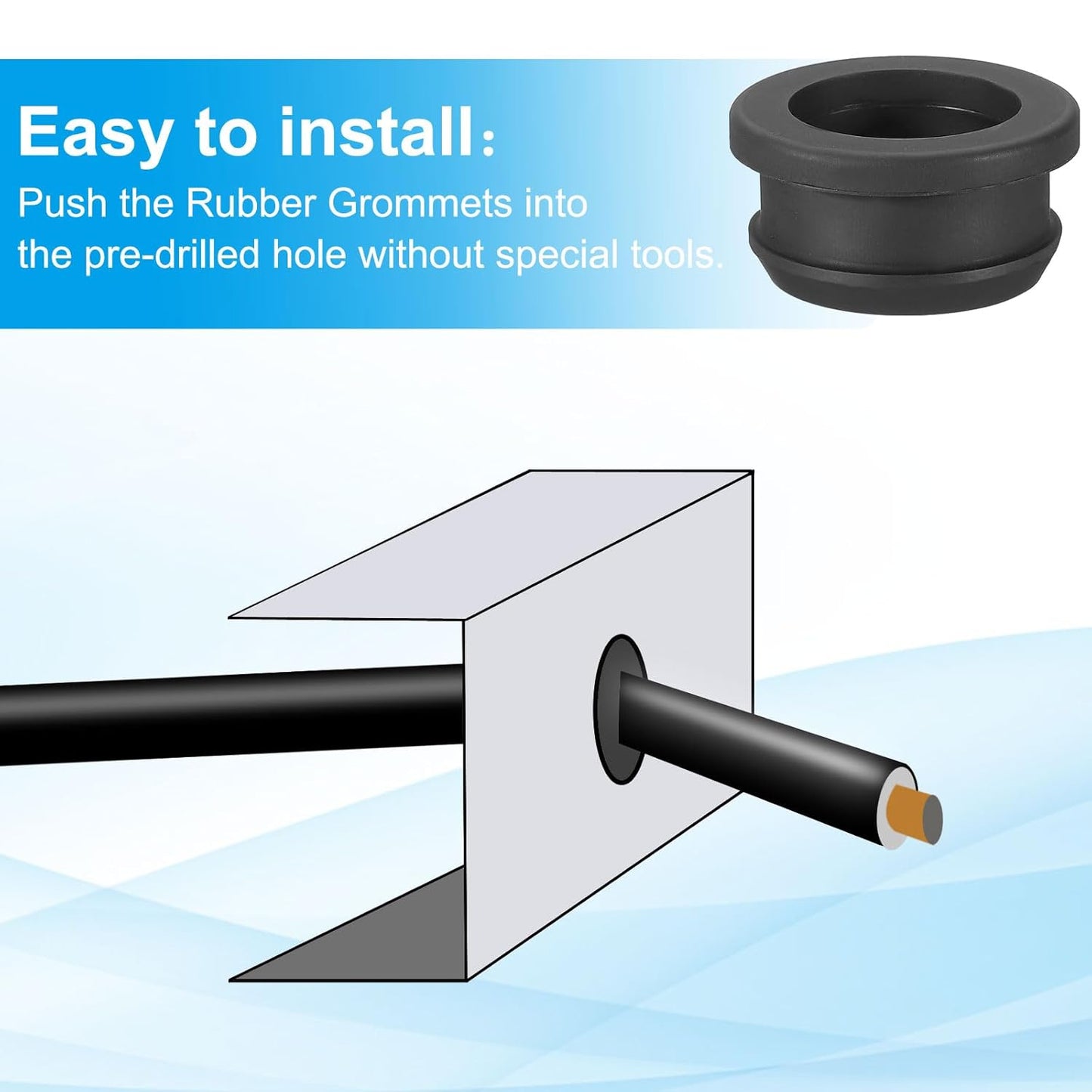 PATIKIL 24mm / 15/16 Inch Drill Hole,3/4 Inch ID Rubber Grommets, 3Pcs Top Hat Grommet for Wiring Eyelet Ring Gasket Automotive Firewall Cable Hole Plugs Wires Protection, Black