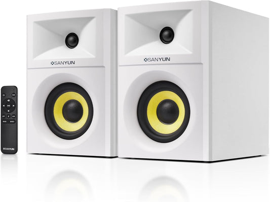 SW205 4" Bookshelf Speakers | Immersive HiFi Audio with Virtual Surround | Flagship DAC/DSP Engine | Geometric Diffusion Cabinet | 80W, Bluetooth 5.4/Optical/AUX Inputs, Wireless Remote, White