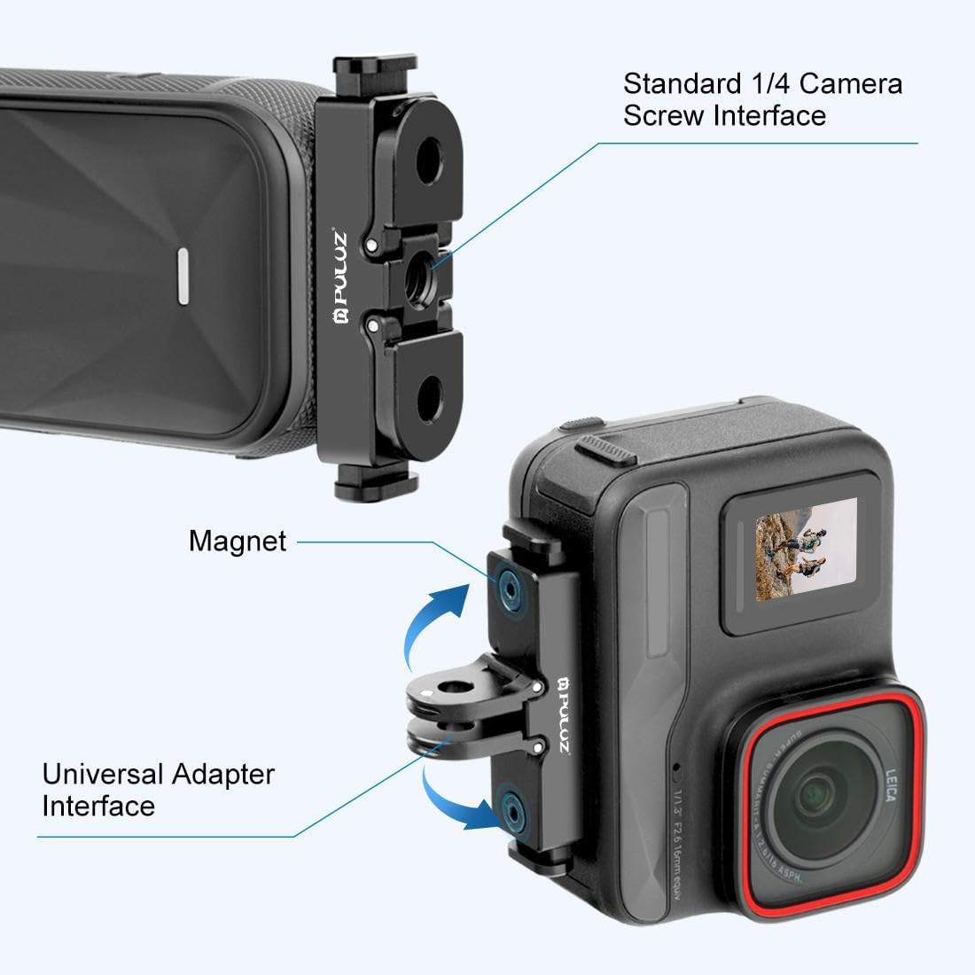 PULUZ Quick Release Base Plate Adapter Bracket for Insta360 X5 / Ace Pro/Pro 2 Cameras - Aviation Aluminum Mount (Black)