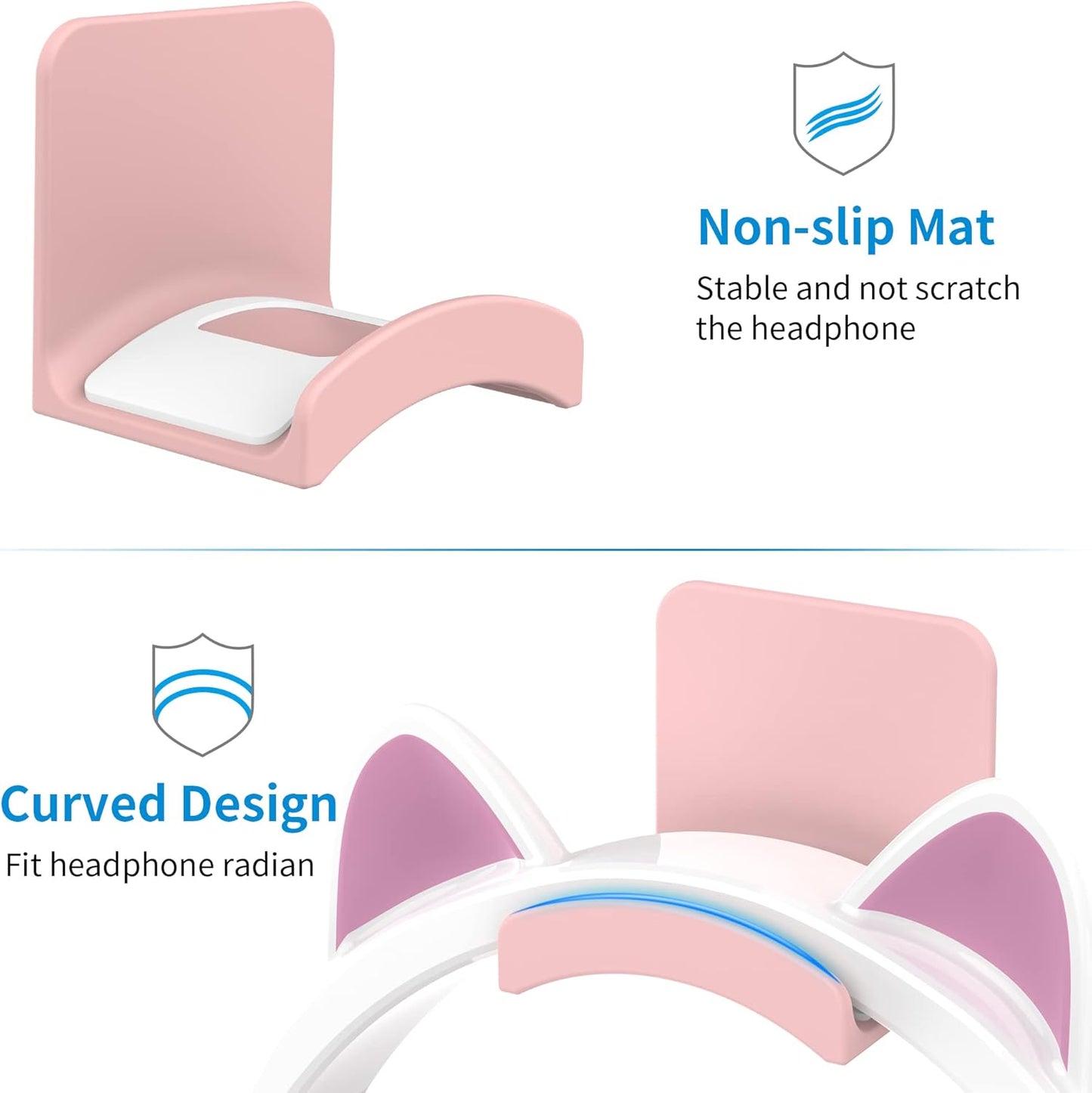 SOKUSIN Headphone Stand Headset Holder - Adhesive Gaming Earphones Hanger, Universal Desk Wall Mount Hook for All Headphone/Controller, Compatible with Beats, AirPods Max,Sony, JBL (Pink)