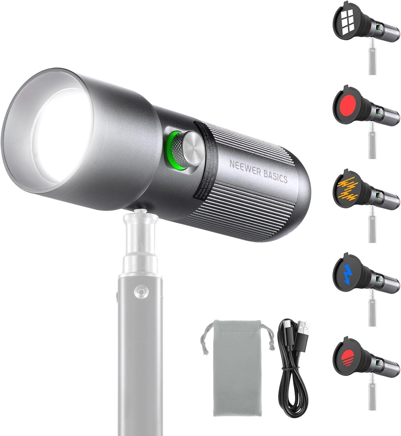 NEEWER BASICS RGB Photography Flashlight with 4 Colors/20 Gobo Filters/7500mAh, 10W Portable LED Video Spotlight Aluminum Alloy Patterned Ambient Sunset Light for Video Recording Studio Lighting, FL10