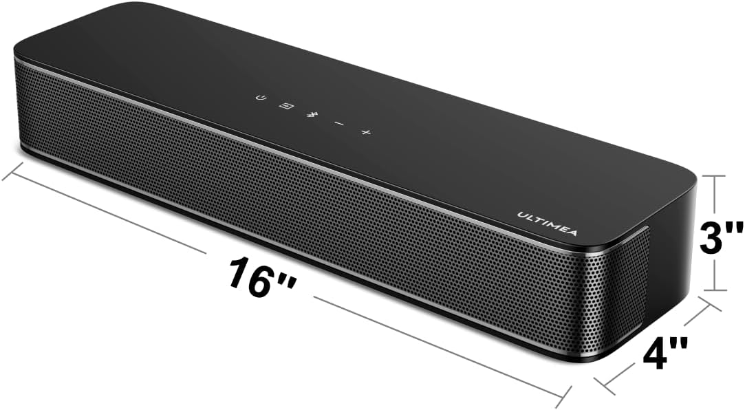 ULTIMEA 2.1ch Compact Sound Bar for TV, Built-in Subwoofer, APP Control, Peak Power 120W, All-in-one PC Sound bar for Game, 16 Inches Bluetooth 5.3 TV Sound Bar, Opt/AUX/Wall Mount, Solo B30 Pro