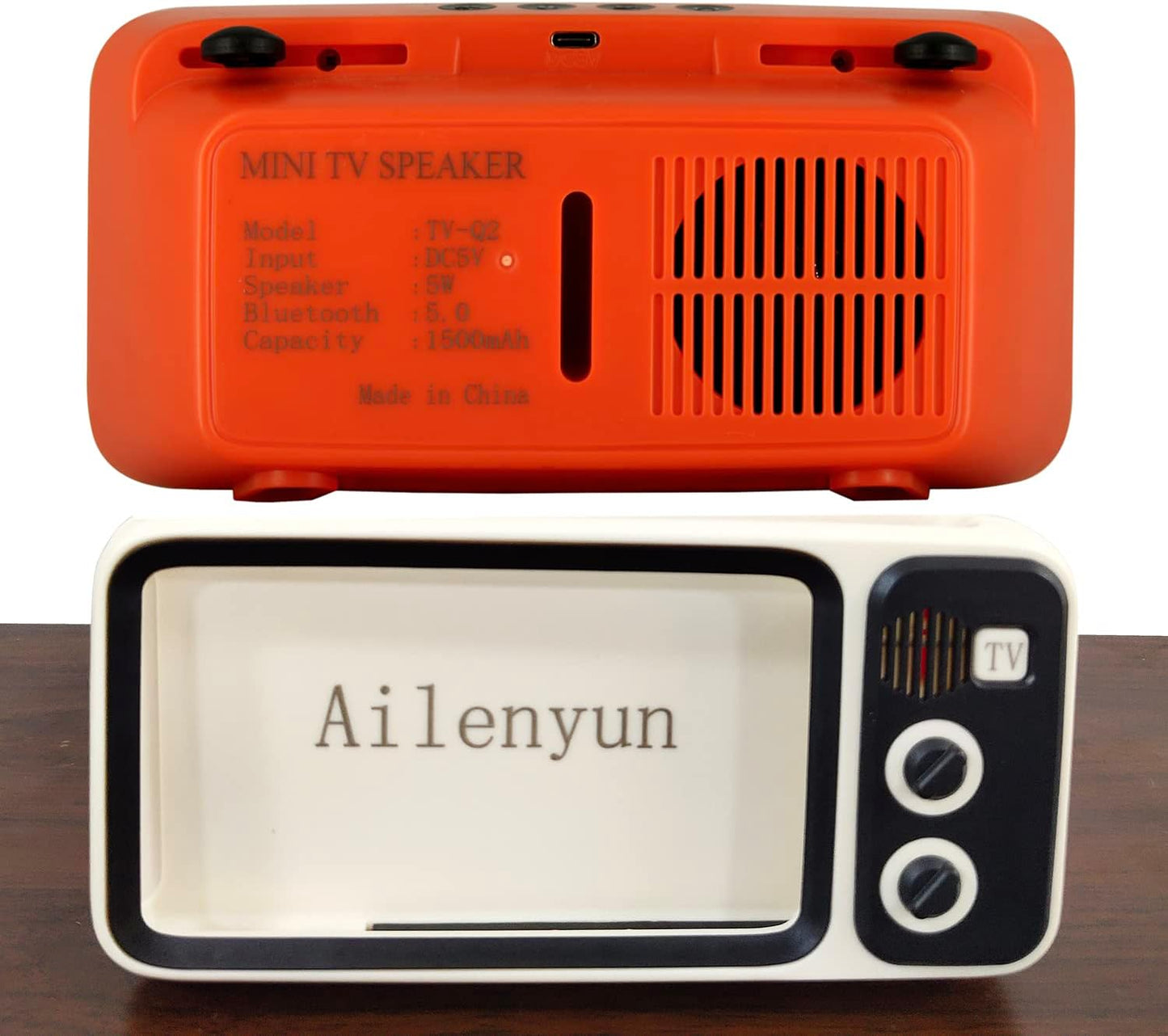 TV Speaker Phone Holder Style Mobile Phone Holder with Speaker Suitable for Smartphones Under 6.5 inches for Men Mens Husband Tester (Front Black and Back Orange)