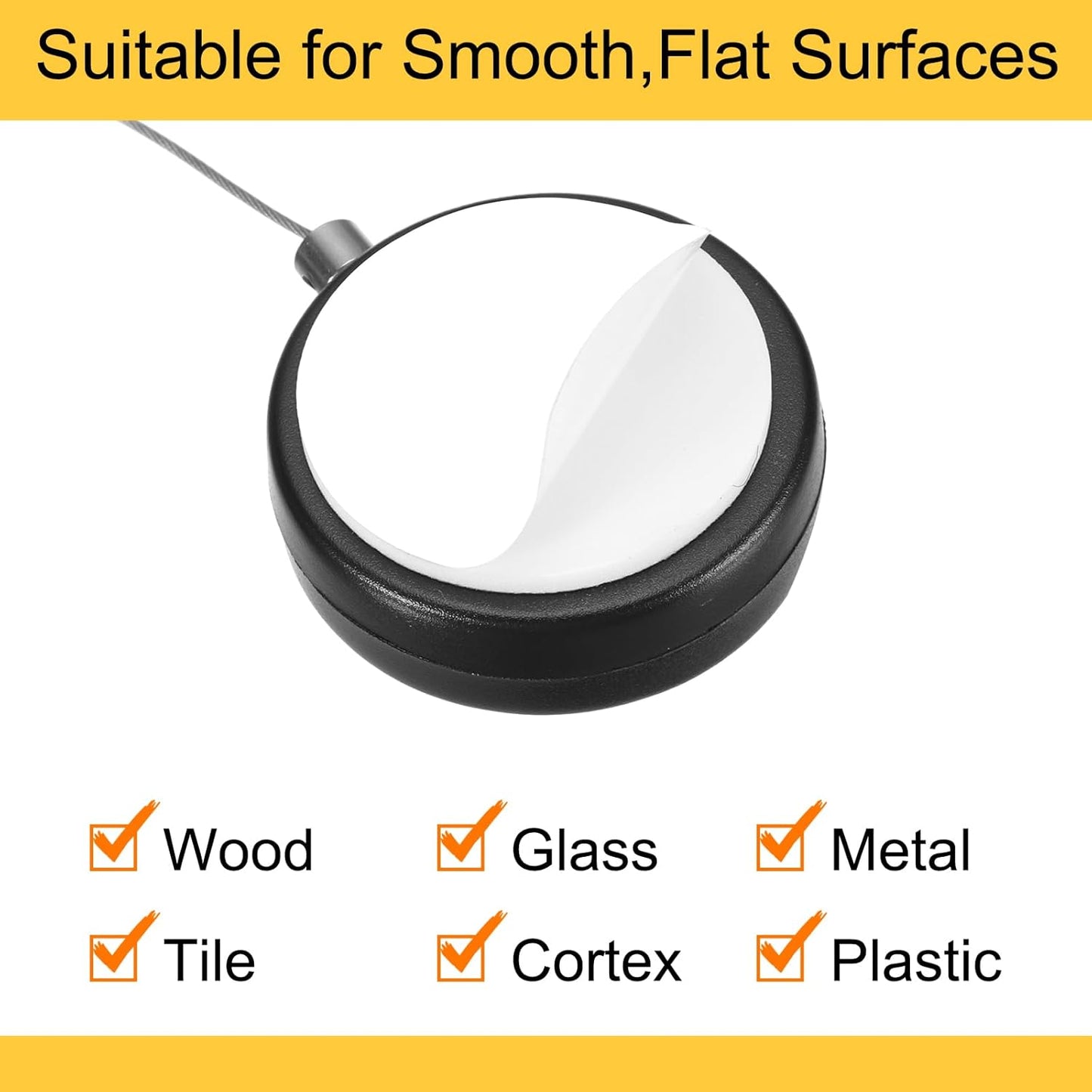 MECCANIXITY 3.3ft Retractable Cable Lock with Square Patch Remote Control Security Lock with Adjustable Cord Tether Anti Theft for Laptop, TV, 150 G, Black, 4 Pack