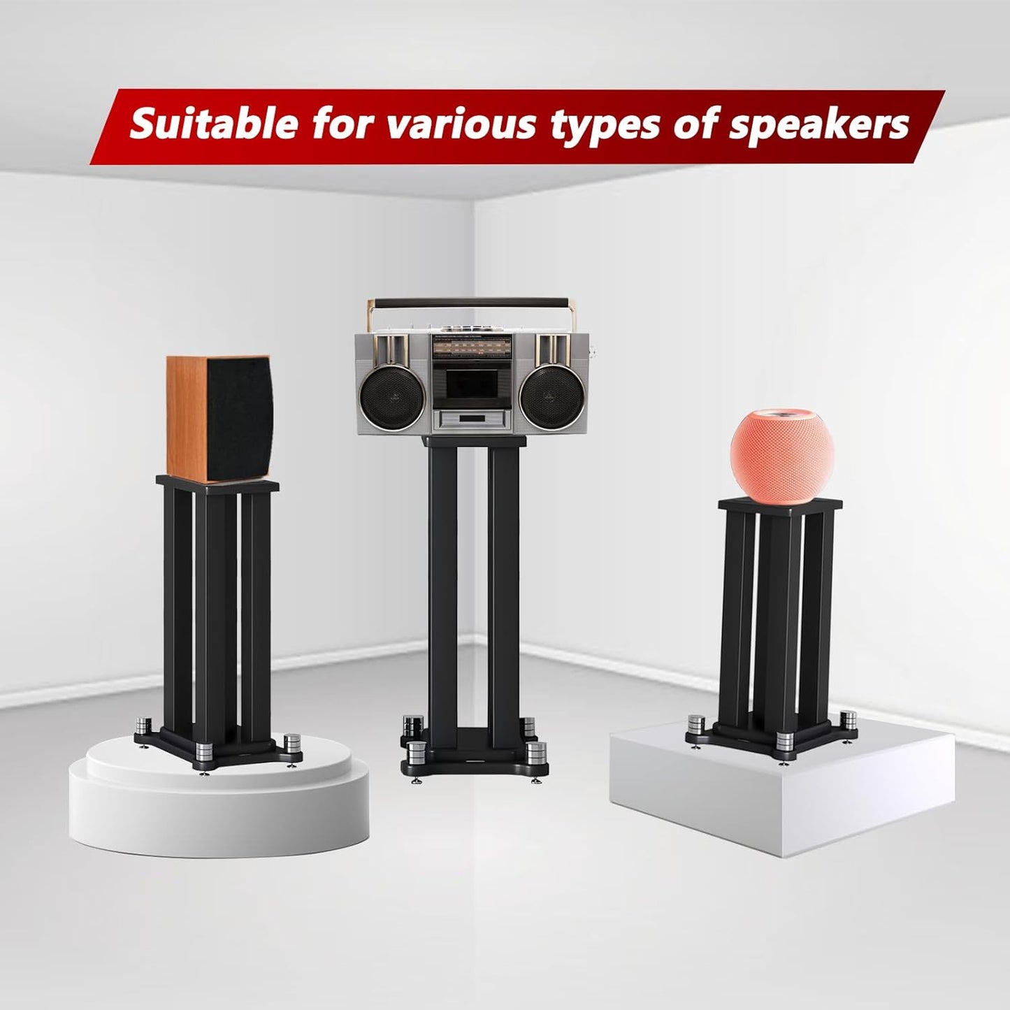 A Pair of Universal Speaker Stands, Heavy Duty Speaker Stands Holds Bookshelf Speaker Satellite Speaker Large Speaker, Vibration-Absorbing MDF Design, Holds 88lbs Speaker (Black, 80cm/31.4in)