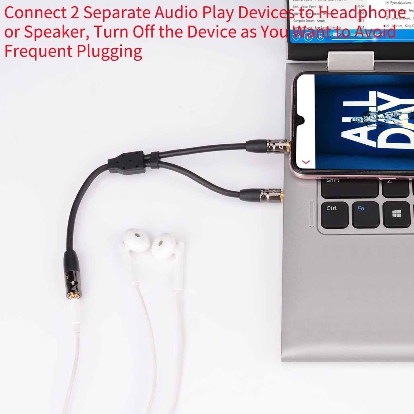 J&D 3.5 mm to 2X 3.5 mm Cable, Gold Plated Joint Copper Shell Heavy Duty 3.5mm 1/8 inch TRS Female to Dual 3.5 mm 1/8 inch TRS Male Y-Splitter Stereo Audio Adapter Cable for Headphone, 1.96 Feet