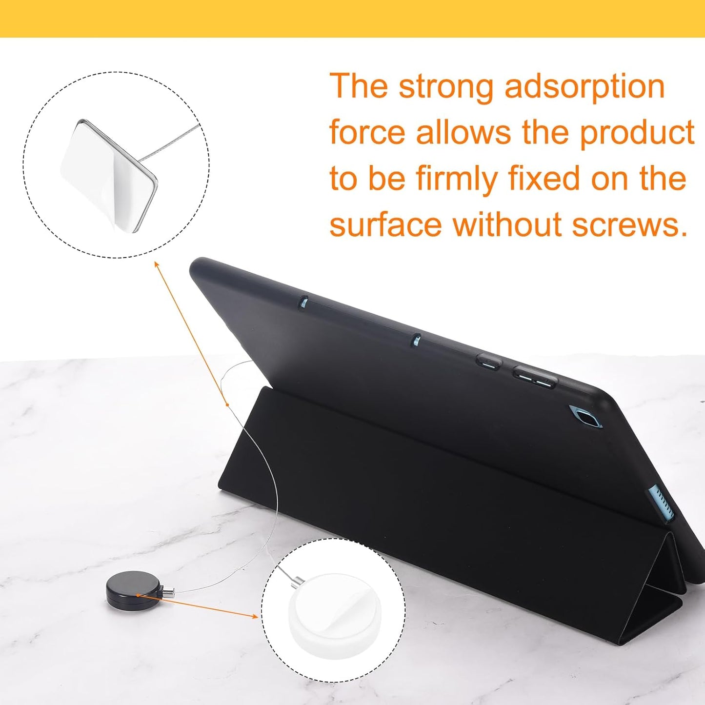 MECCANIXITY 3.3ft Retractable Cable Lock with Square Patch Remote Control Security Lock with Adjustable Cord Tether Anti Theft for Laptop, TV, 150 G, White, 4 Pack