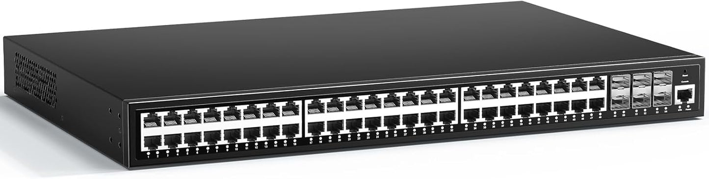 YuanLey 48 Port Gigabit Managed PoE Switch with 48 10/100/1000Mbps PoE+ Ports, 6X 10Gbps SFP+, L3 Smart Managment Ethernet Switch, VLAN, QoS, ACL, SSL, Fanless, Rackmount Network Switch