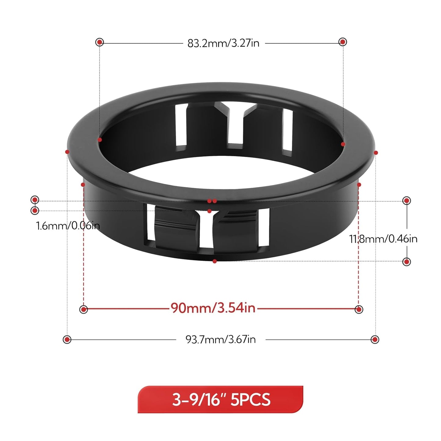 5PCS 3-9/16" Black Cable Snap Bushing Grommet, Snap in Cord Bushing Protect Cables