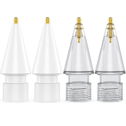 NIUTRENDZ 4 Pack Replacement Tips for Apple Pencil 2nd Generation and 1st Generation Fine Point Metal Tip, Wear-Resistant & Precise Control (1.95mm, White + Grey)