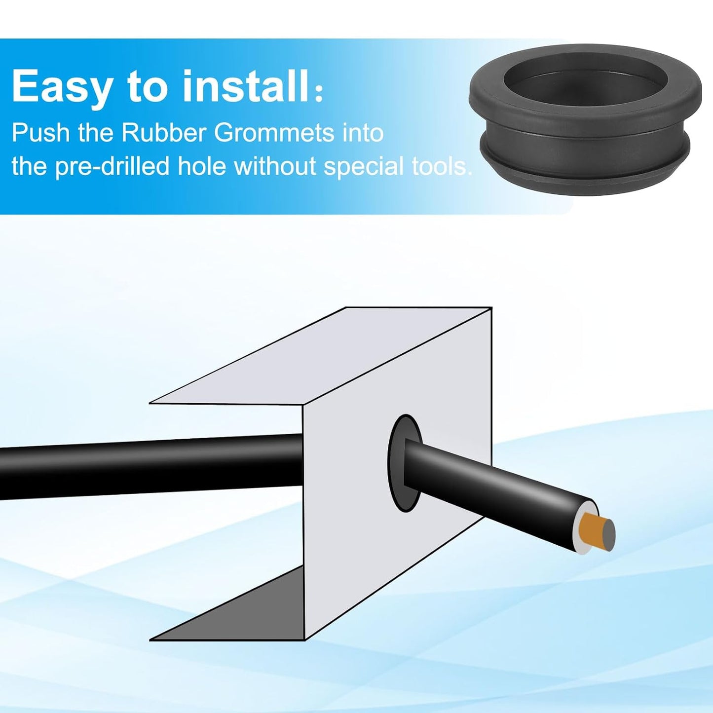 PATIKIL 34.6mm / 1-3/8 Inch Drill Hole,1 Inch ID Rubber Grommets, 3Pcs Top Hat Grommet for Wiring Eyelet Ring Gasket Automotive Firewall Cable Hole Plugs Wires Protection, Black