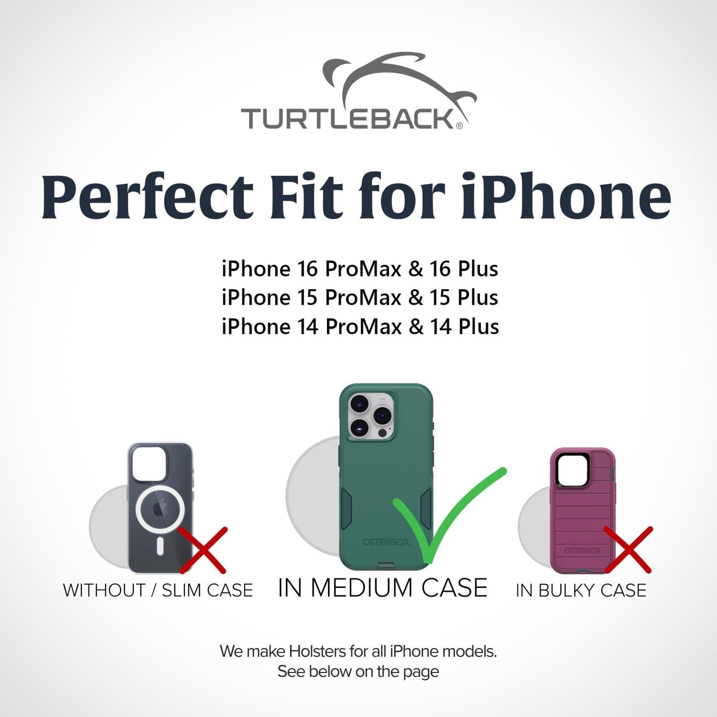 Turtleback Belt Clip for iPhone 16 Pro Max, 15 Pro Max, 14 Pro Max -Medium- Fits w/Shockproof Commuter Style Cases, Premium Black Leather, Horiz. Belt Holder, Magnetic Closure HD Rotating Clip