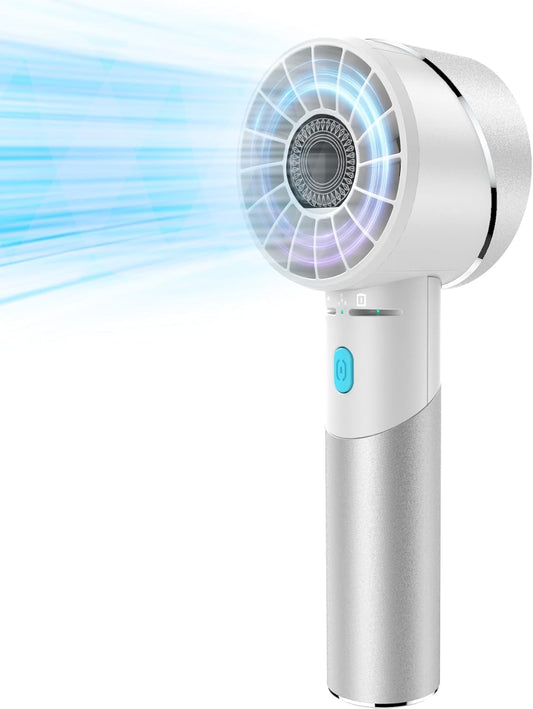 Handheld Fan, Mini Small Portable Turbo Fan, Rechargeable with 4 High Speeds Personal Fans, Max 16H Runtime, For Travel, Office, Outdoor - Silver