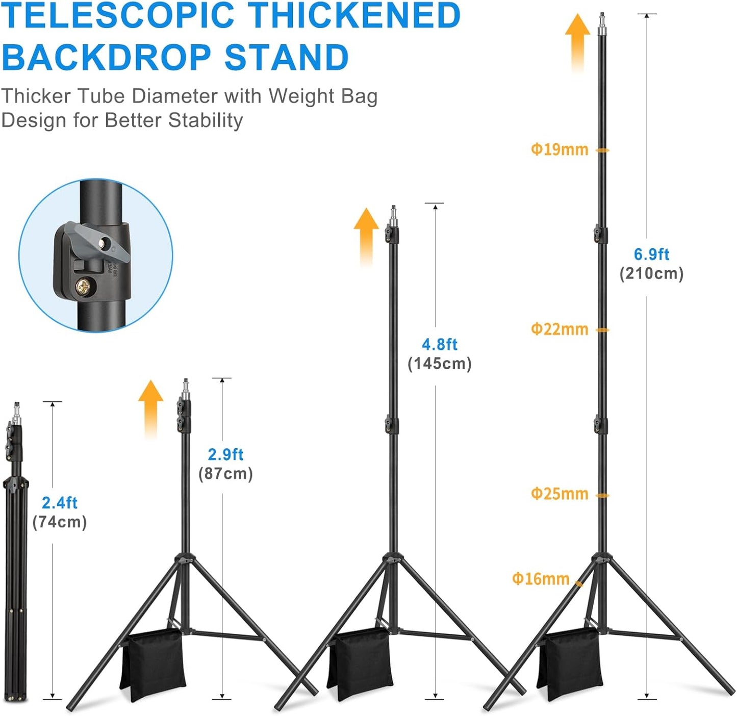 10 x 6.9 Ft Photo Backdrop Support Stand, MSKIRA Adjustable Background Stand, Backdrop Support System Kit for Parties Screen Back Drops Events Decoration, with 6 Clamps, 4 Clips, 2 Sandbags, Carry Bag
