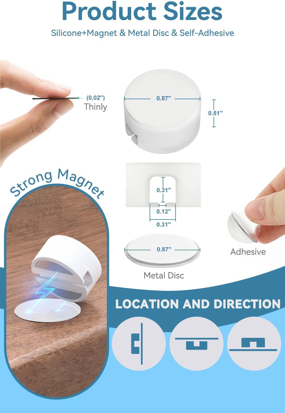 Maveek Magnetic Cable Clips White, Cord Organizer Magnet Silicone Cord Management Charging Cable Holder for Metal Desk, File Cabinet, Home and Office, with Extra Adhesive Plates (5 Piece, Large Size)