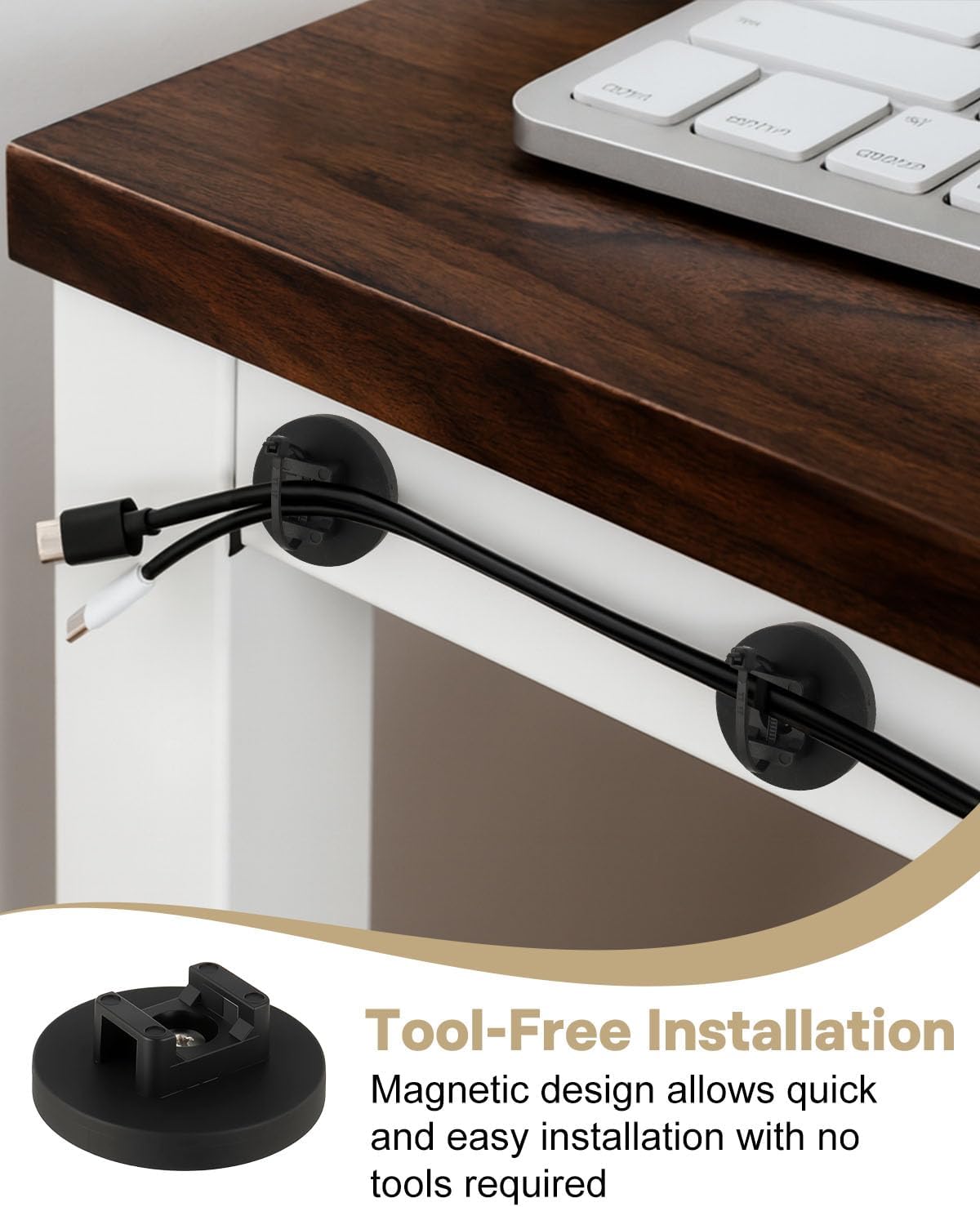 Magnetic Zip Tie Mount Wire Cable Holder, Include 10 Pcs 43mm Magnetic Cable Zip Tie Base with 50 Pcs Heavy Duty Zip, Multipurpose Wire Clips Management Base, Black