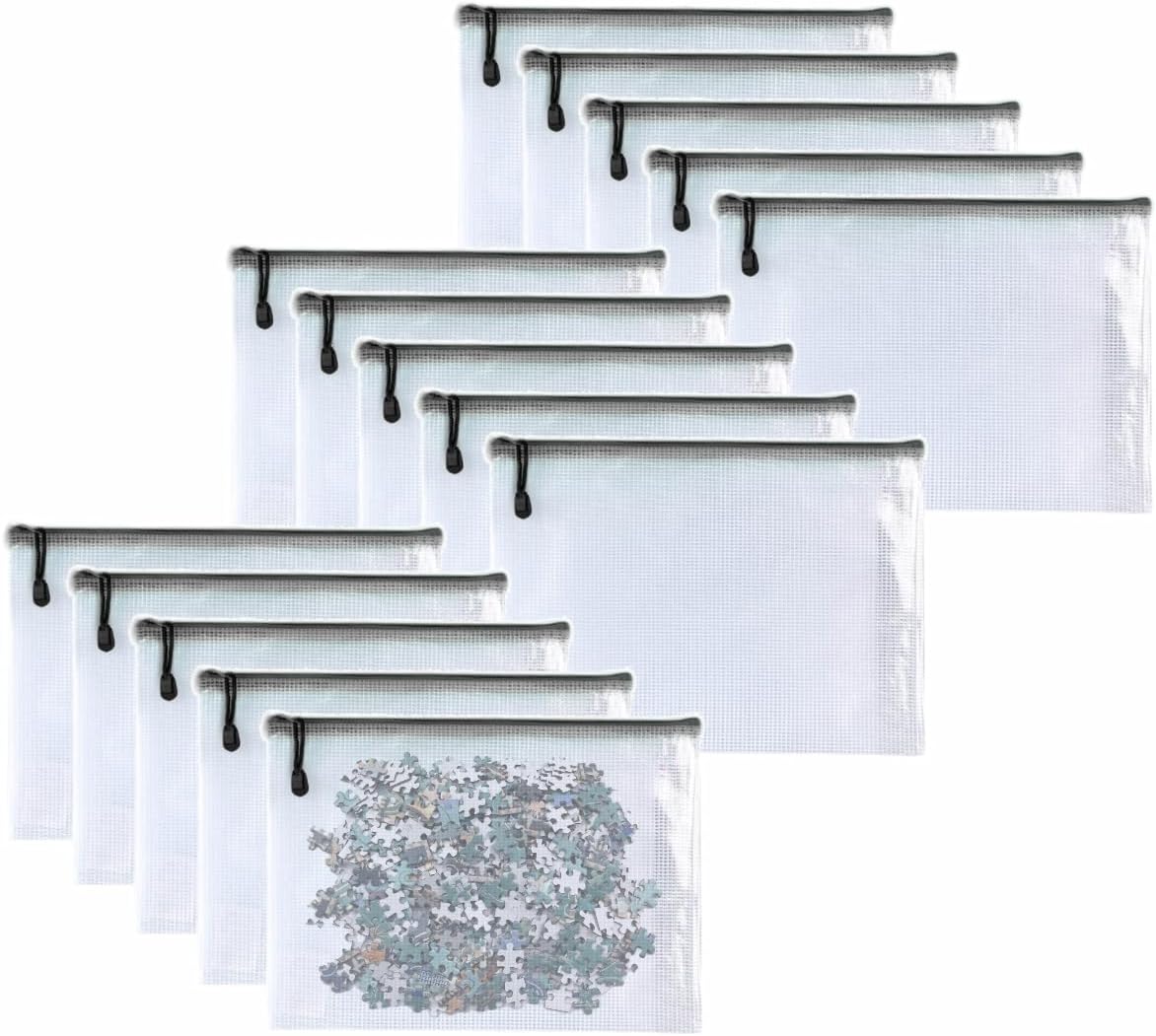 Oaimyy-16 PCS-Mesh Zipper Pouch, Plastic Zip File Folders Puzzle Bags Large Reusable Zipper Pouches for Organizing Classroom Board Game Organization,Home Storage-(Black, 7X 11 Inches)