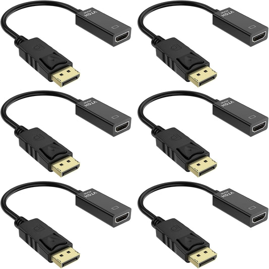 Half a Dozen 4K DisplayPort to HDMI Adapter, 6PCS Gold-Plated Uni-Directional DisplayPort PC to HDMI Screen Converter (Male to Female), Supports 3840x2160@30Hz