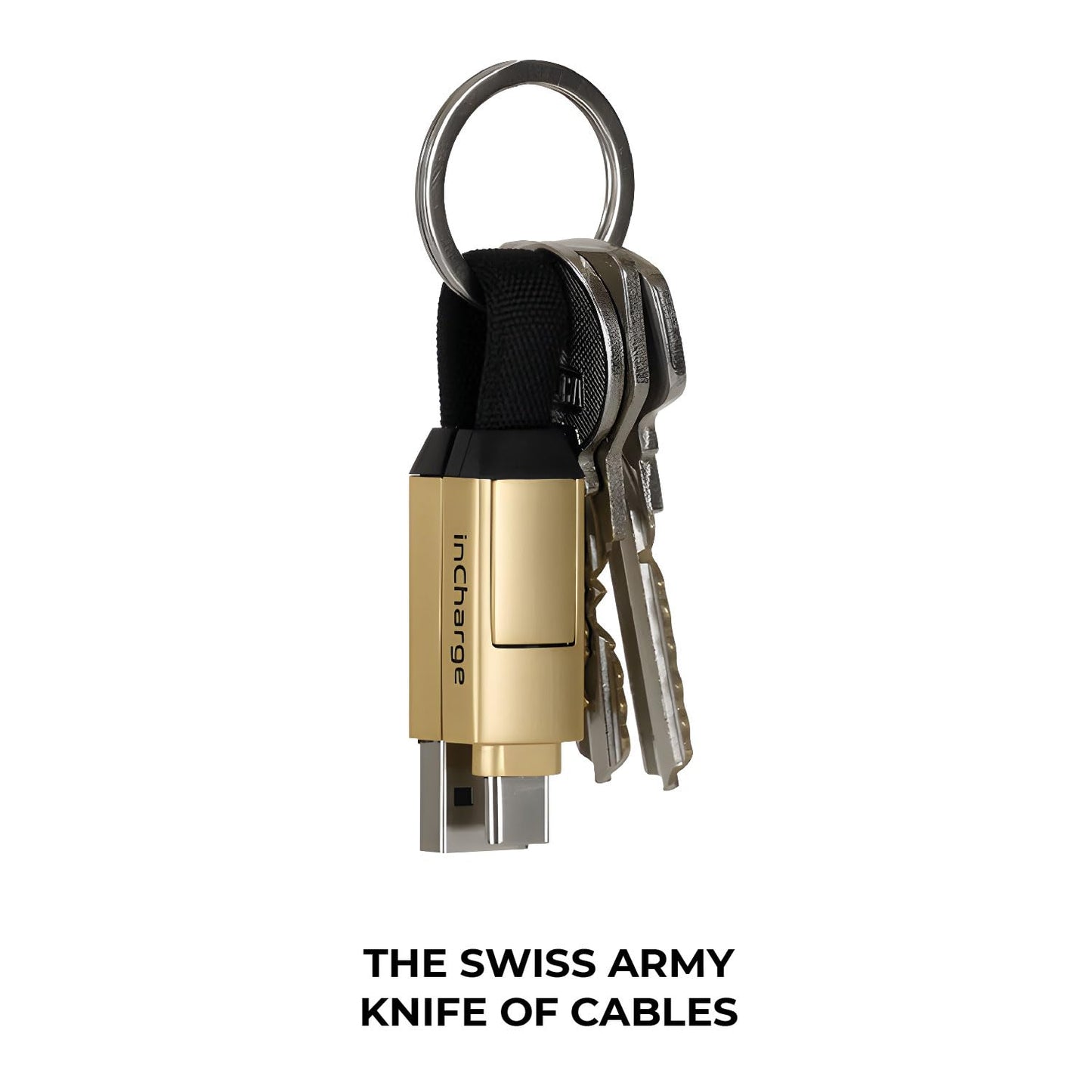 Rolling Square inCharge 6 - Keychain USB C Charger Cable, Lightning Cable and Micro-USB for Smartphone, Universal Cable Charger 6 in 1, USB Plug, 15W, White